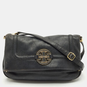 Tory Burch Black Leather Amanda Foldover Crossbody Bag