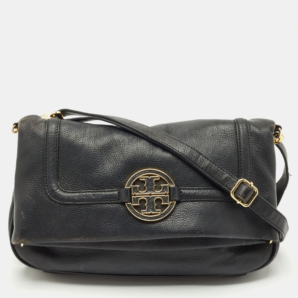 luxury-women-tory-burch-used-handbags-p1167253-008 Tory Burch Black Leather Amanda Foldover Crossbody Bag