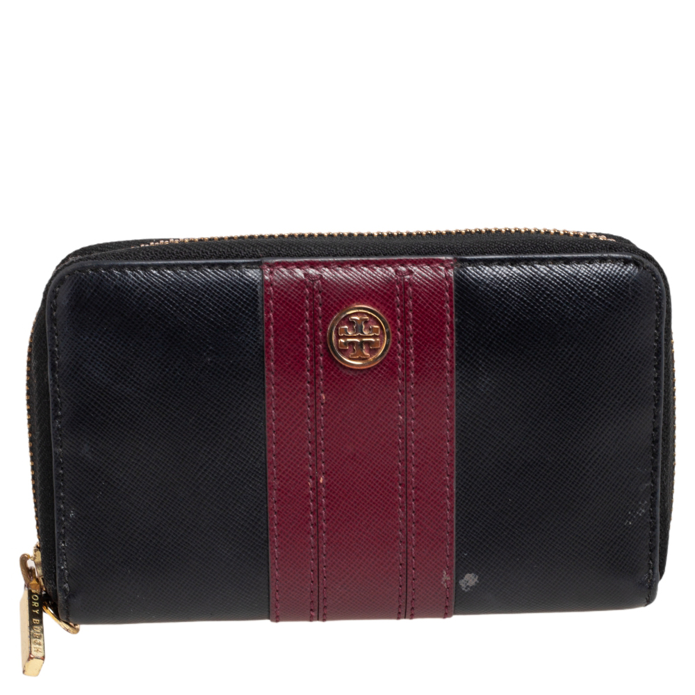 luxury-women-tory-burch-used-handbags-p479463-003 Tory Burch Black/Burgundy Saffiano Leather Zip Around Wallet
