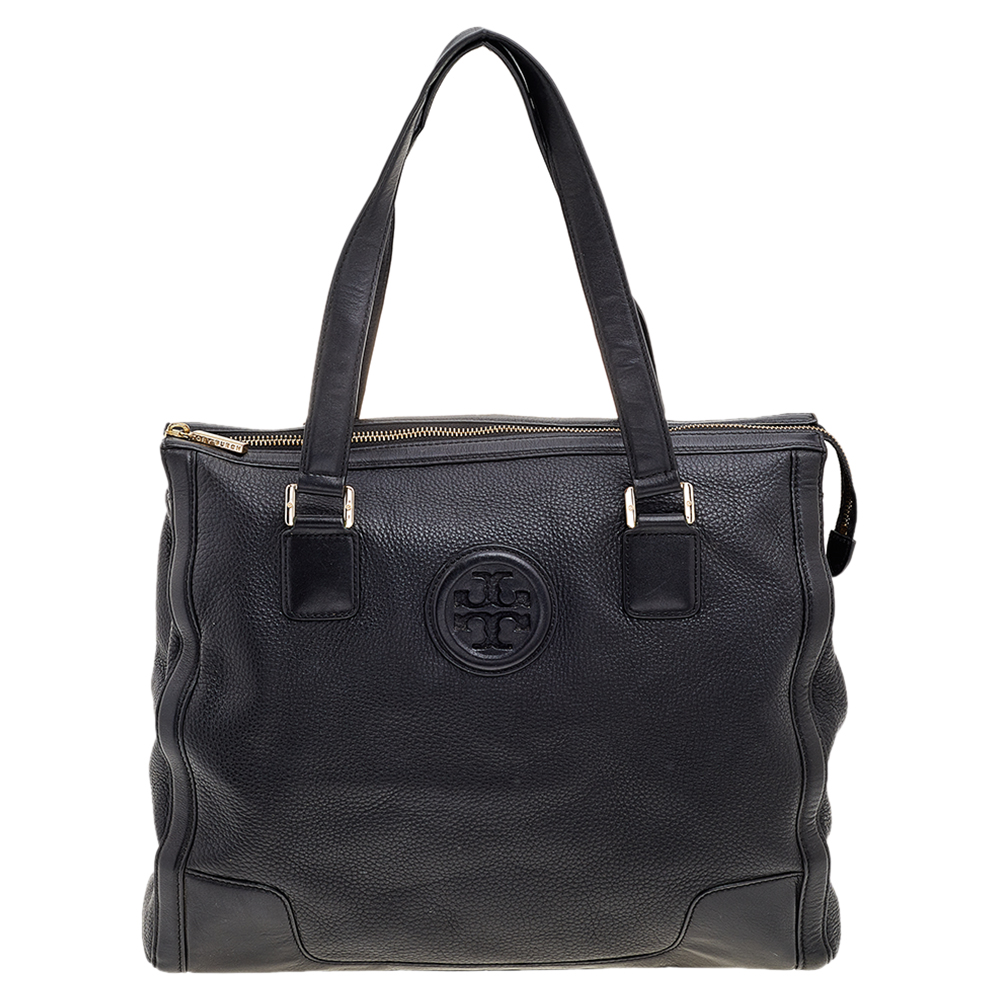 luxury-women-tory-burch-used-handbags-p569146-002-1 Tory Burch Black Leather Top Zip Robinson Tote
