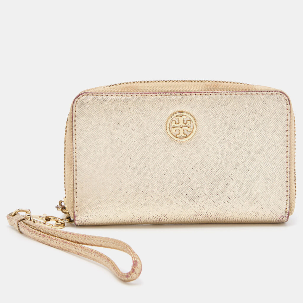 luxury-women-tory-burch-used-handbags-p790609-010 Tory Burch Gold Leather Zip Around Wristlet Wallet