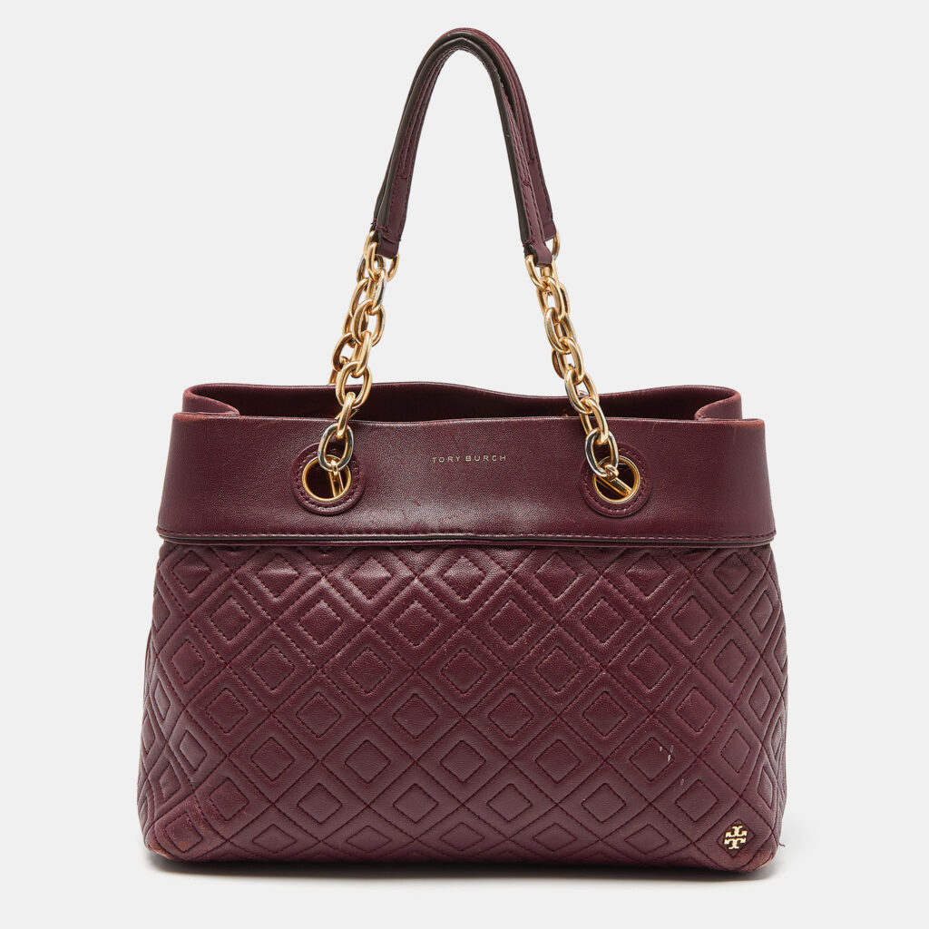luxury-women-tory-burch-used-handbags-p874671-004 Tory Burch Burgundy Quilted Leather Fleming Satchel