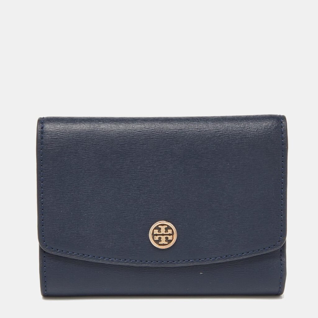 luxury-women-tory-burch-used-handbags-p886709-008 Tory Burch Blue Leather Robinson Flap Trifold Wallet