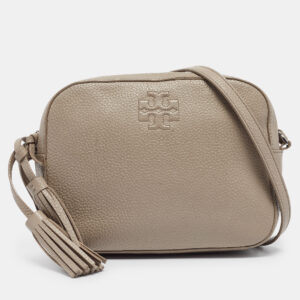 Tory Burch Grey Pebbled Leather Thea Camera Crossbody Bag
