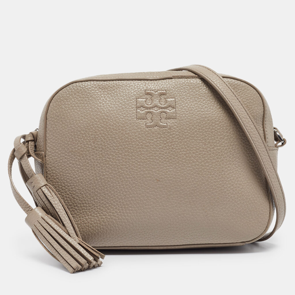 luxury-women-tory-burch-used-handbags-p995987-005 Tory Burch Grey Pebbled Leather Thea Camera Crossbody Bag
