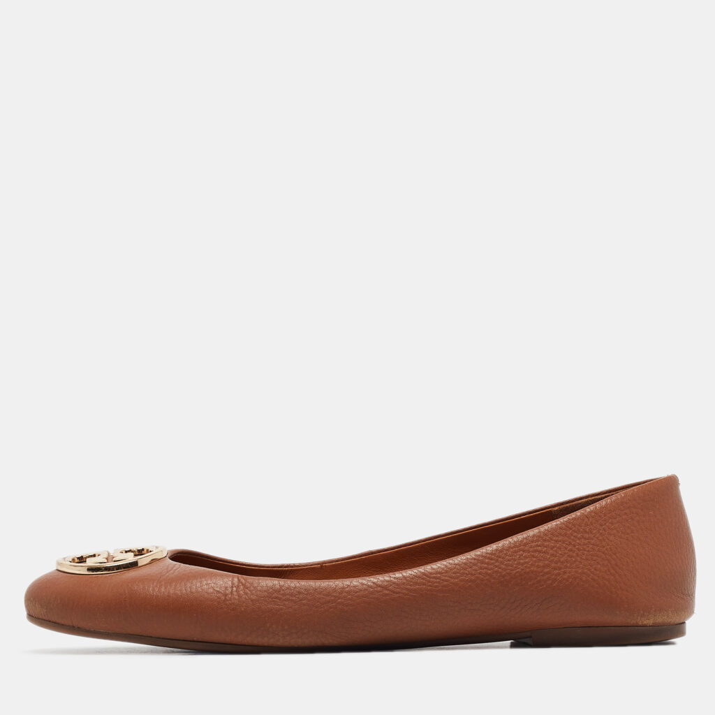 luxury-women-tory-burch-used-shoes-p1022286-001 Tory Burch Brown Leather Chelsea Ballet Flats Size 39.5