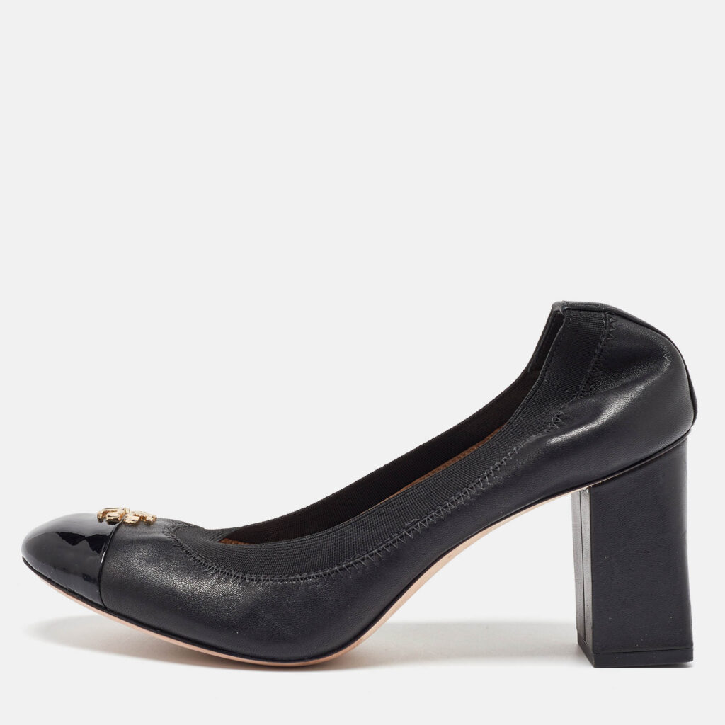 luxury-women-tory-burch-used-shoes-p1028552-010 Tory Burch Black Leather Jolie Block Heel Pumps Size 38.5