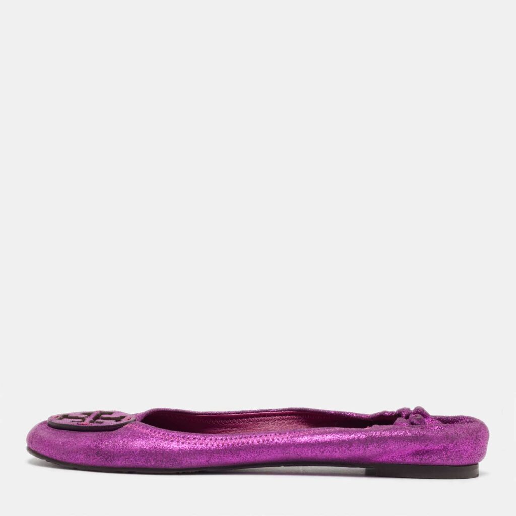 luxury-women-tory-burch-used-shoes-p1054370-003 Tory Burch Pink Metallic Leather Reva Scrunch Ballet Flats Size 41
