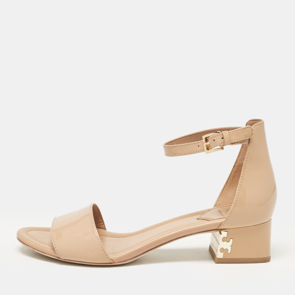luxury-women-tory-burch-used-shoes-p1054633-003 Tory Burch Beige Patent Leather Finley Sandals Size 39