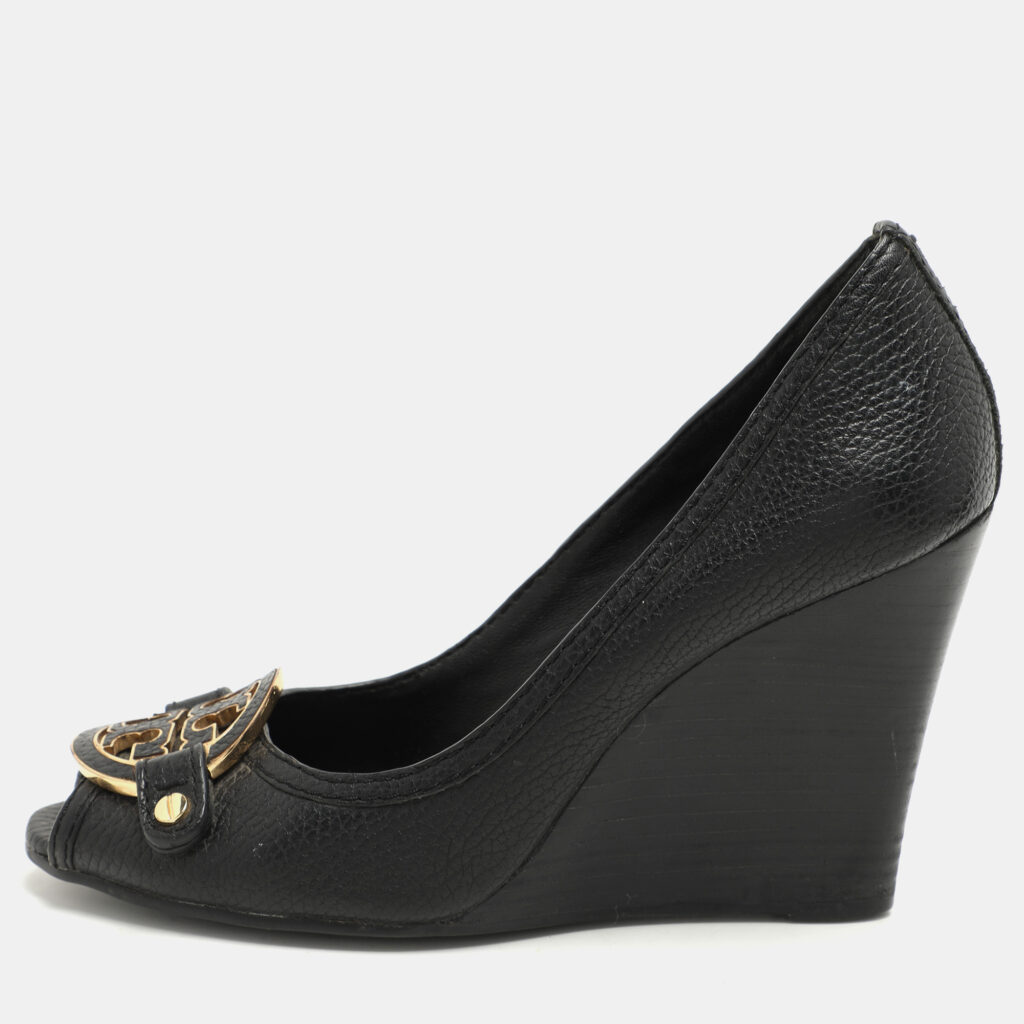 luxury-women-tory-burch-used-shoes-p1072987-008 Tory Burch Black Leather Leticia Wedge Pumps Size 37