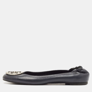 Tory Burch Black Leather Reva Logo Ballet Flats Size 39