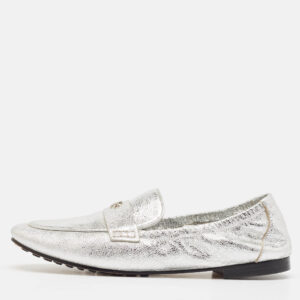 Tory Burch Silver Leather Ballet Loafers Size 38.5
