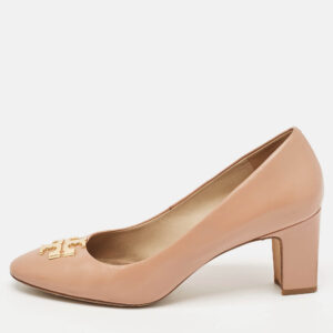 Tory Burch Beige Leather Eleanor Block Heel Pumps Size 41