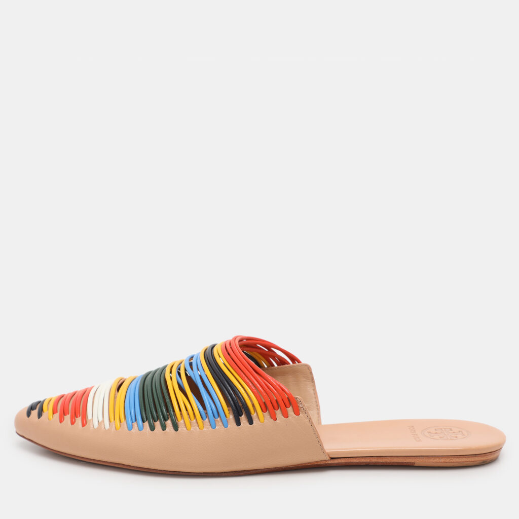 luxury-women-tory-burch-used-shoes-p1097167-007 Tory Burch Multicolor Leather Rainbow Sienna Mules Size 38