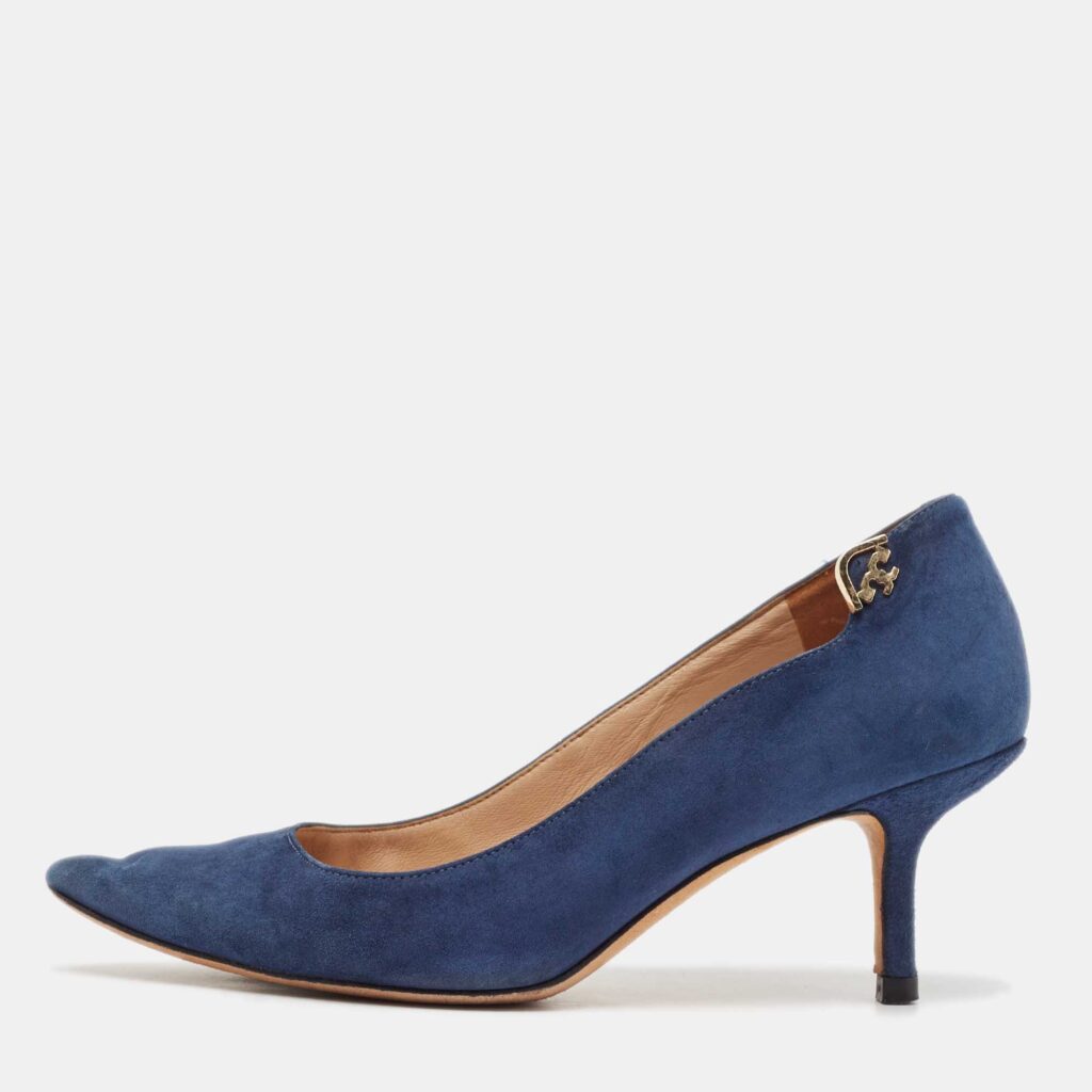 luxury-women-tory-burch-used-shoes-p1098181-003 Tory Burch Blue Suede Elizabeth Pointed Toe Pumps Size 35.5