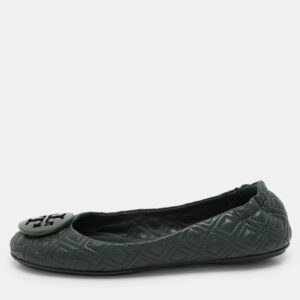 Tory Burch Green Leather Minnie Ballet Flats Size 38