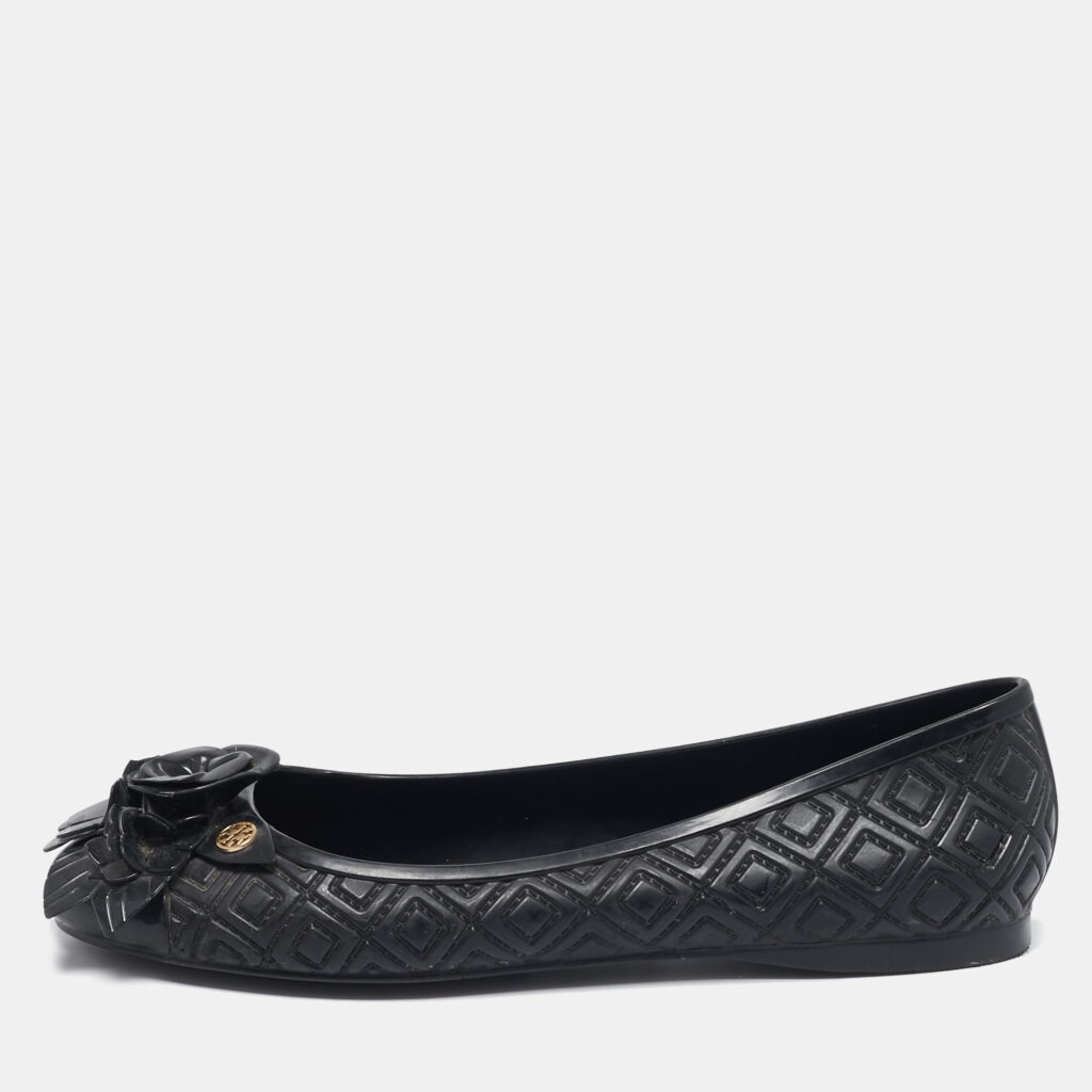 luxury-women-tory-burch-used-shoes-p1104992-001 Tory Burch Black Jelly Blossom Ballet Flat Size 38.5