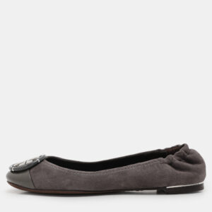 Tory Burch Dark Grey Patent Leather and Suede Reva Ballet Flats Size 36
