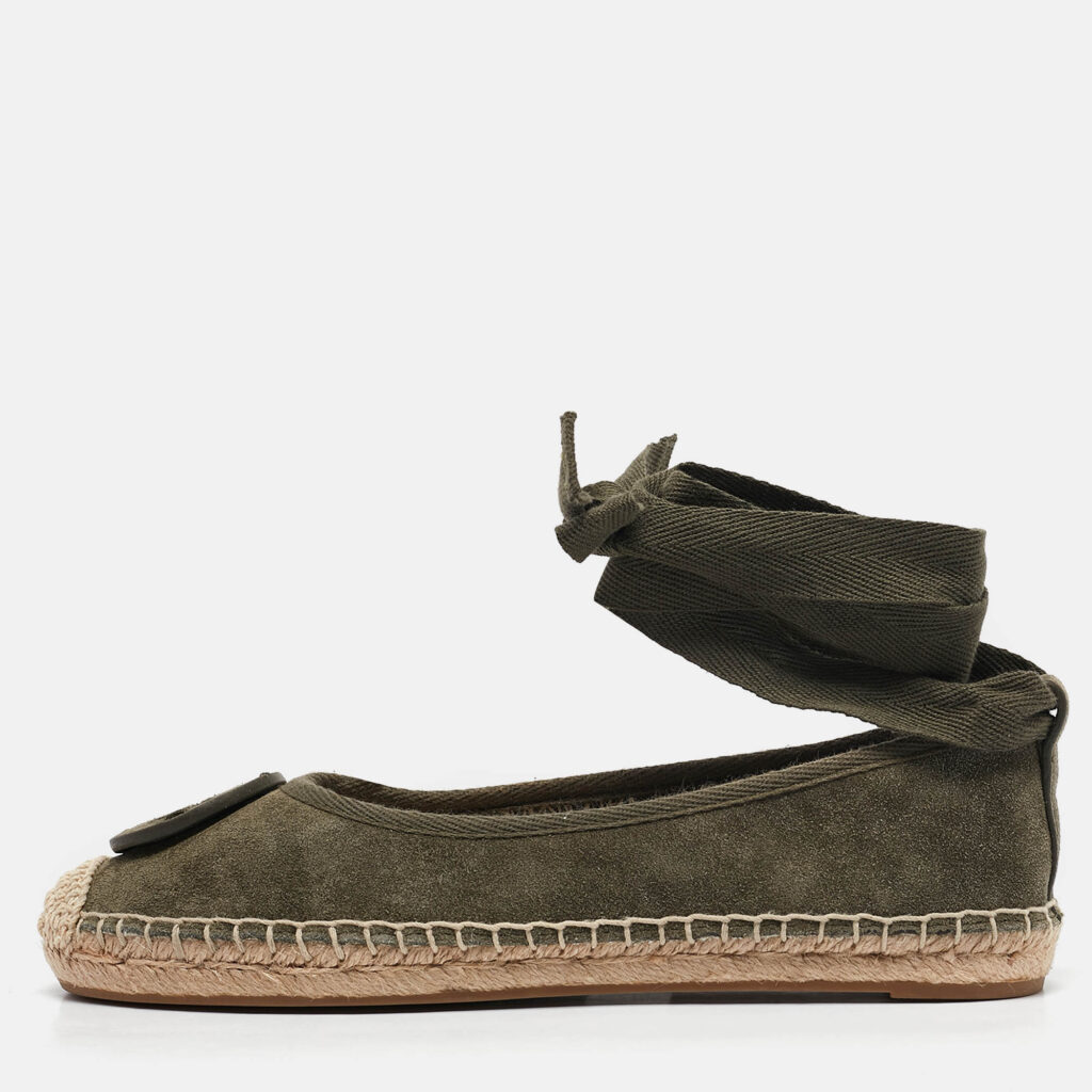 luxury-women-tory-burch-used-shoes-p1122204-010 Tory Burch Green Suede Minnie Travel Ballet Flats Size 36.5
