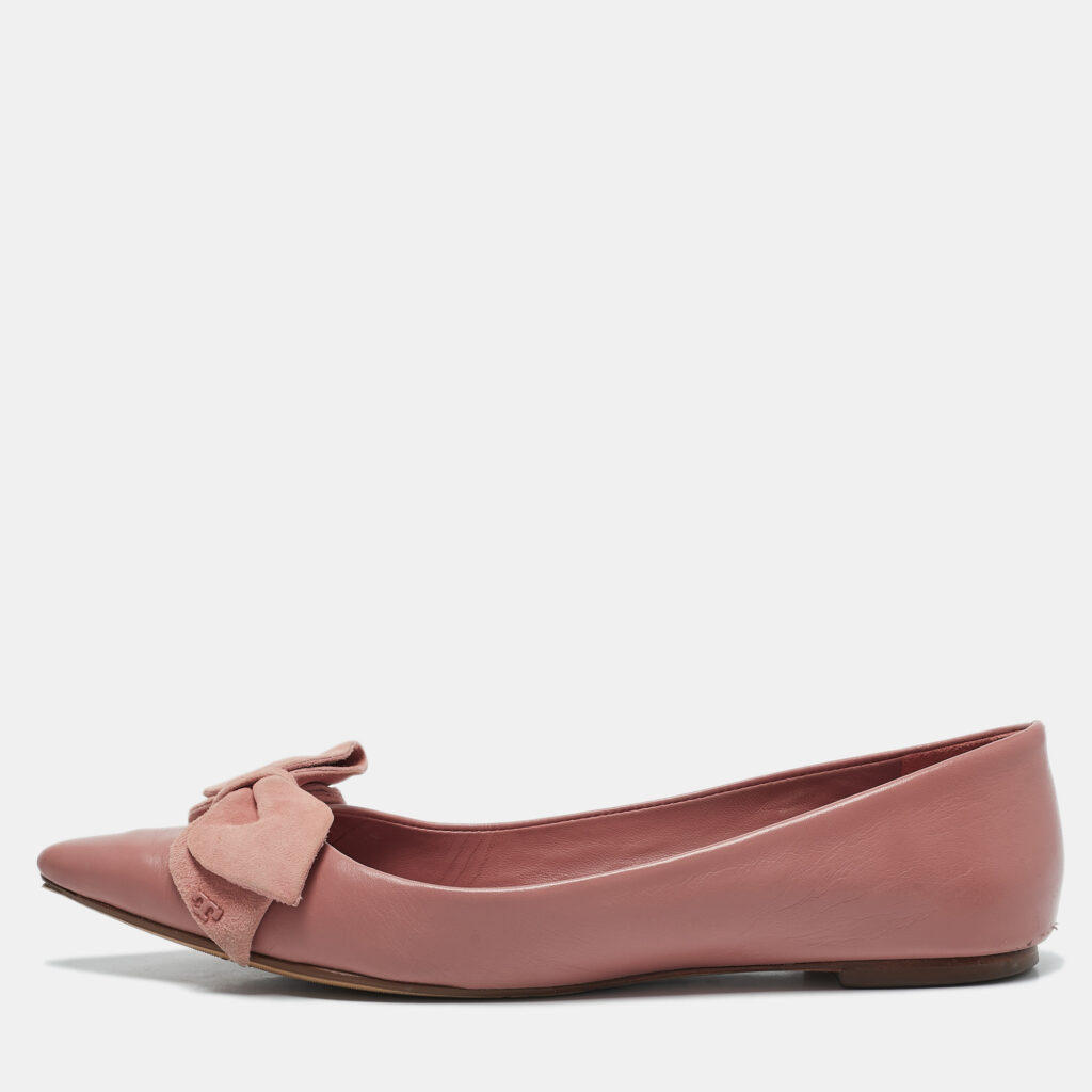 Tory Burch Pink Leather Bow Ballet Flats Size 38