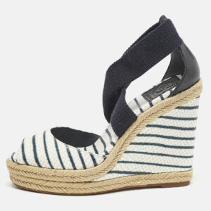 Tory Burch Blue/White Snakeskin Embossed and Leather Natanya Wedge Sandals Size 37