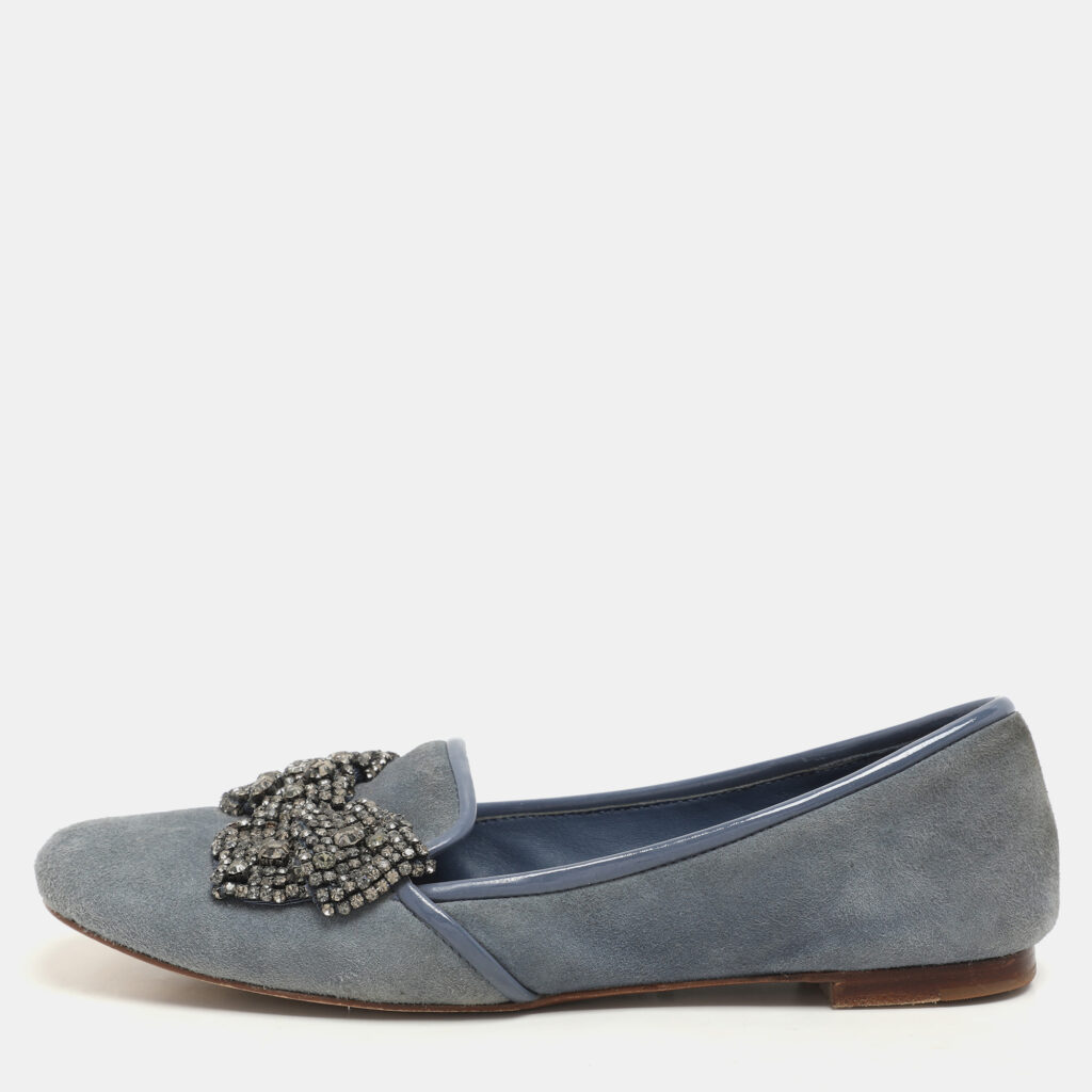 luxury-women-tory-burch-used-shoes-p1145813-009 Tory Burch Blue Suede Carissa Smoking Slipper Size 36.5