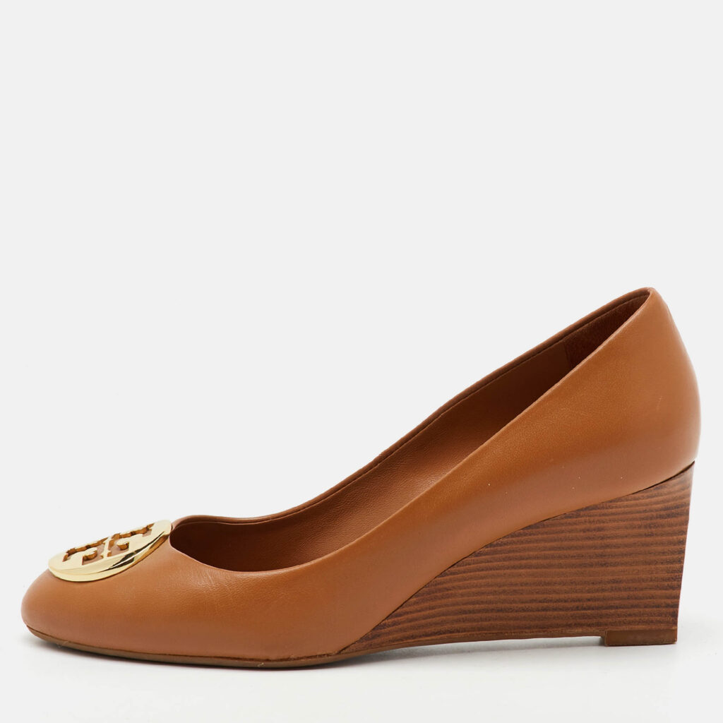 luxury-women-tory-burch-used-shoes-p1147082-010 Tory Burch Royal Tan Leather Alice Wedge Pumps Size 36