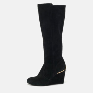 Tory Burch Black Suede Zipped Knee Length Boots Size 38