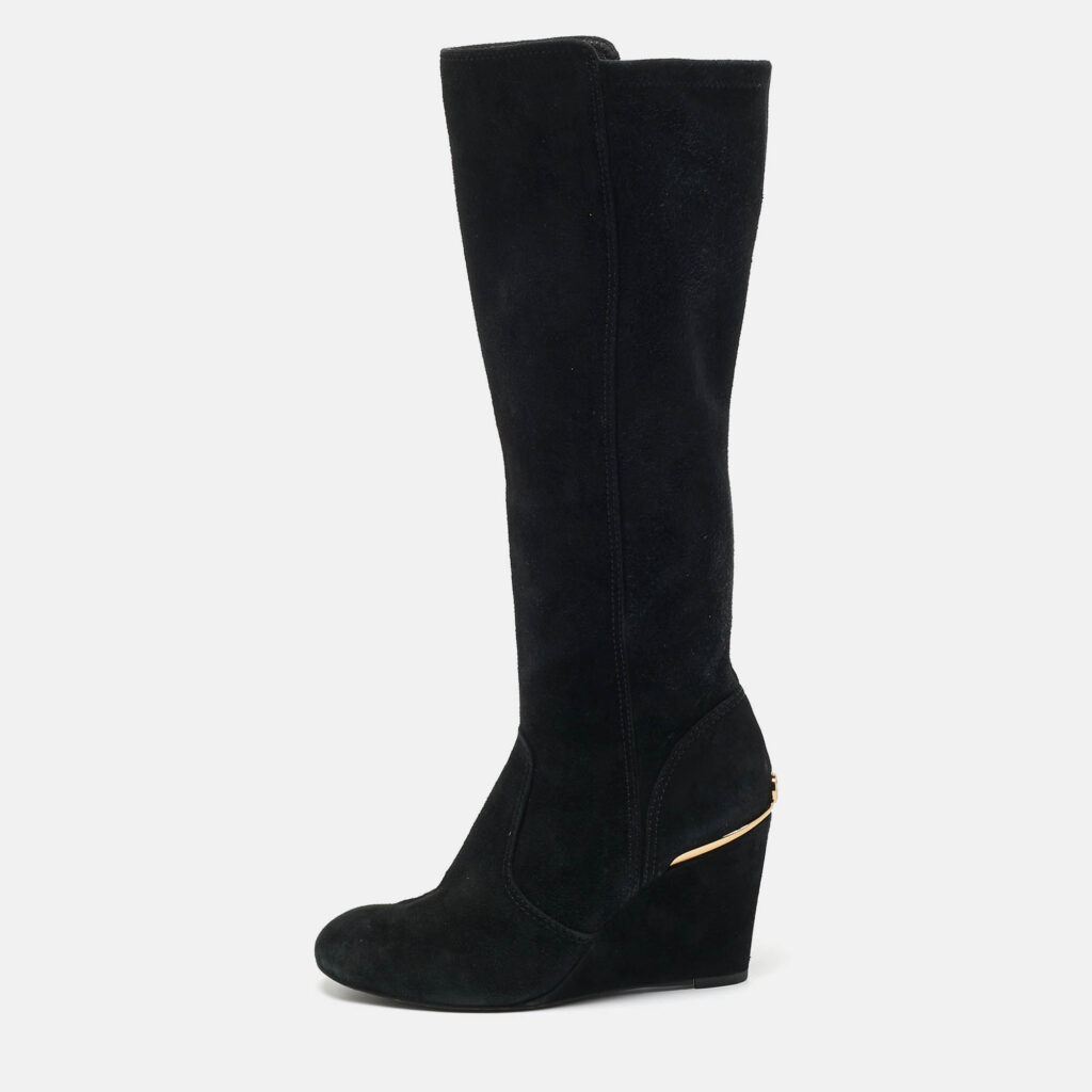 Tory Burch Black Suede Zipped Knee Length Boots Size 38