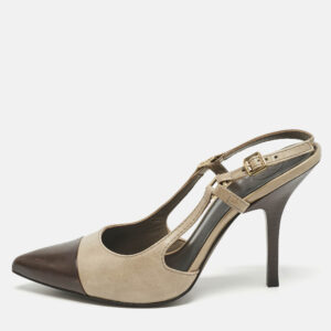 Tory Burch Olive Green/Brown Leather Slingback Pumps Size 39