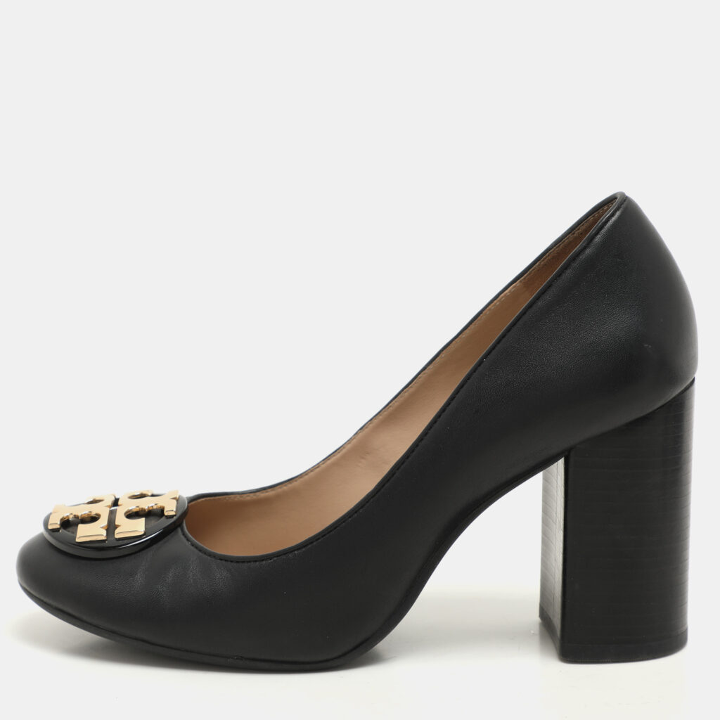 luxury-women-tory-burch-used-shoes-p1153117-007 Tory Burch Black Leather Janey Block Heel Pumps Size 35