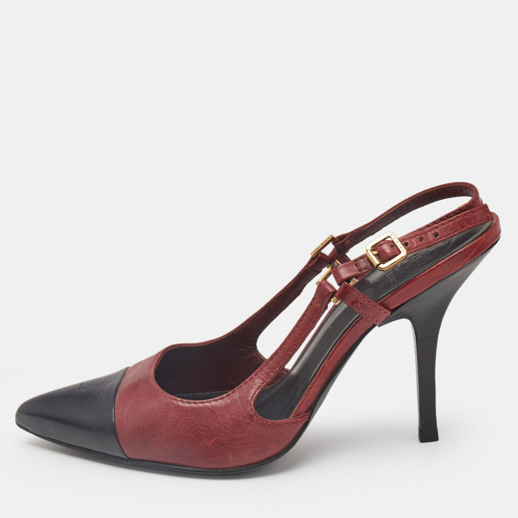 luxury-women-tory-burch-used-shoes-p1154093-004 Tory Burch Black/Red Leather Slingback Pumps Size 39