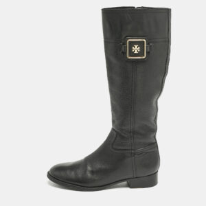 Tory Burch Black Leather Reva Knee Length Boots Size 40.5