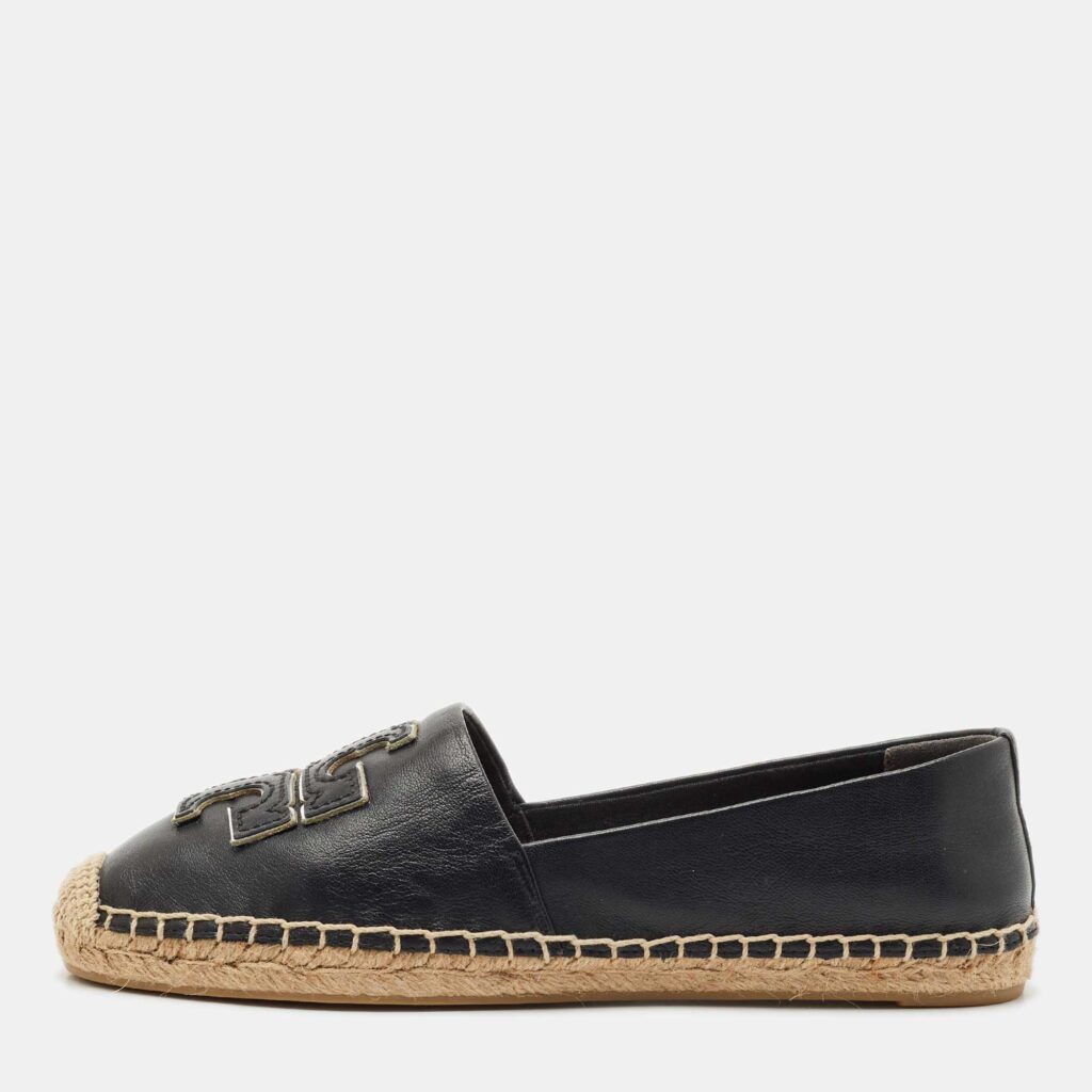 luxury-women-tory-burch-used-shoes-p1155746-003 Tory Burch Black Leather Ines Espadrille Flats Size 37.5