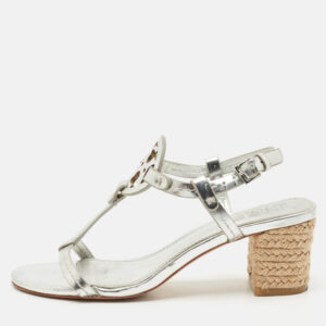 Tory Burch Silver Leather Ankle Strap Sandals Size 35.5