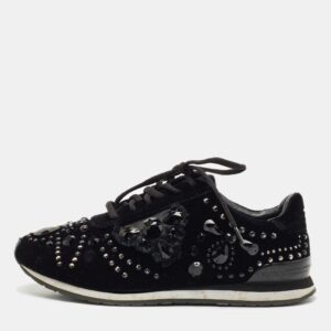 Tory Burch Black Velvet Scarlett Crystal Embellished Sneakers Size 37.5