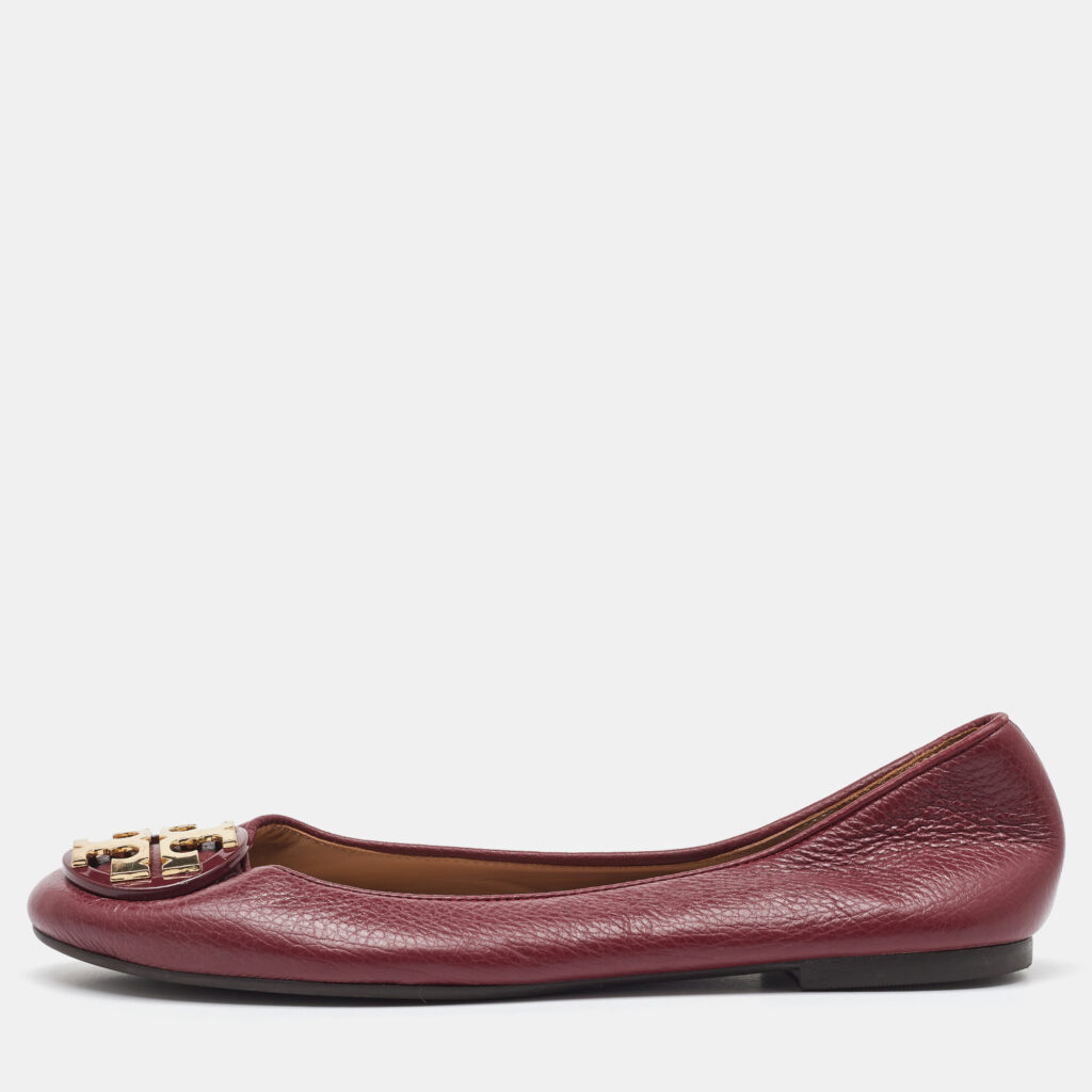 luxury-women-tory-burch-used-shoes-p1163151-003 Tory Burch Dark Red Leather Reva Ballet Flats Size 36