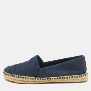 Tory Burch Navy Blue Denim Slip On Espadrille Flats Size 38.5