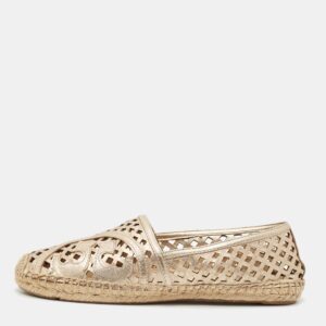 Tory Burch Gold Leather Laser Cut Espadrille Flats Size 40