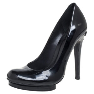 Tory Burch Black Patent Leather Embellished Heel Round Toe Pumps Size 36