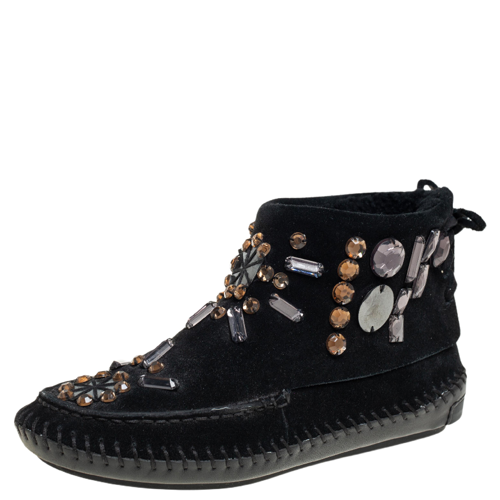 luxury-women-tory-burch-used-shoes-p456114-008 Tory Burch Black Suede Embellished Booties Size 36