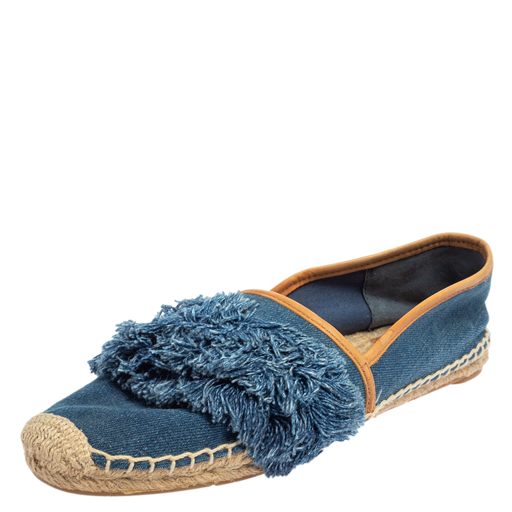 luxury-women-tory-burch-used-shoes-p467216-004 Tory Burch Blue Denim Shaw Espadrille Flats Size 40.5