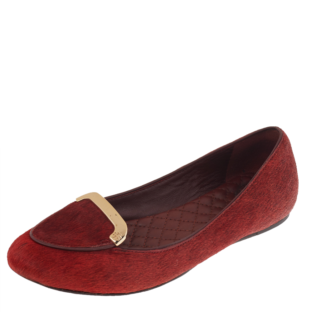 luxury-women-tory-burch-used-shoes-p492071-002 Tory Burch Red Calf Hair Ballet Flats Size 36.5