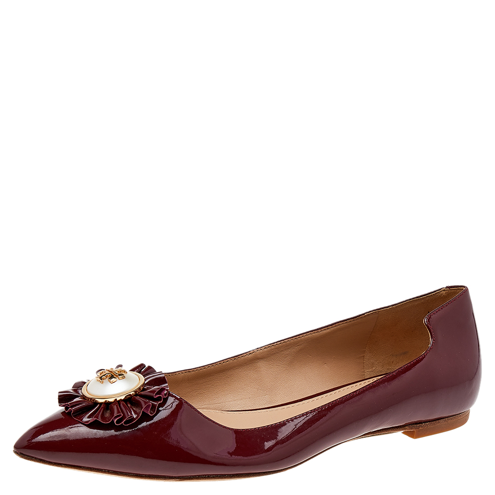 luxury-women-tory-burch-used-shoes-p499921-003 Tory Burch Burgundy Patent Leather Ballet Flats Size 36.5