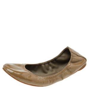 Tory Burch Olive Green Patent Leather Scrunch Ballet Flats Size 38
