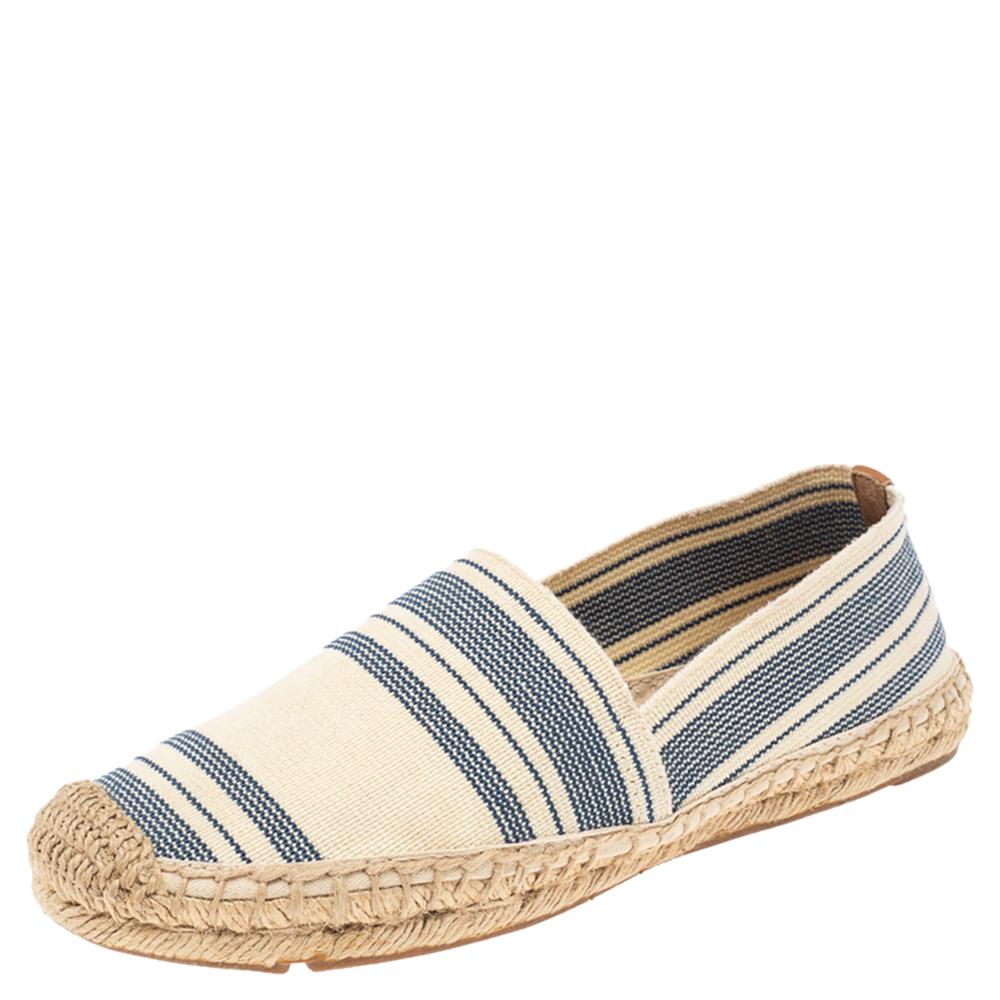 luxury-women-tory-burch-used-shoes-p514898-007 Tory Burch Cream/Blue Striped Canvas Espadrilles Loafers Size 36.5