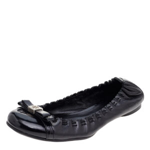 Tory Burch Black Leather Cap Toe Scrunch Ballet Flats Size 36