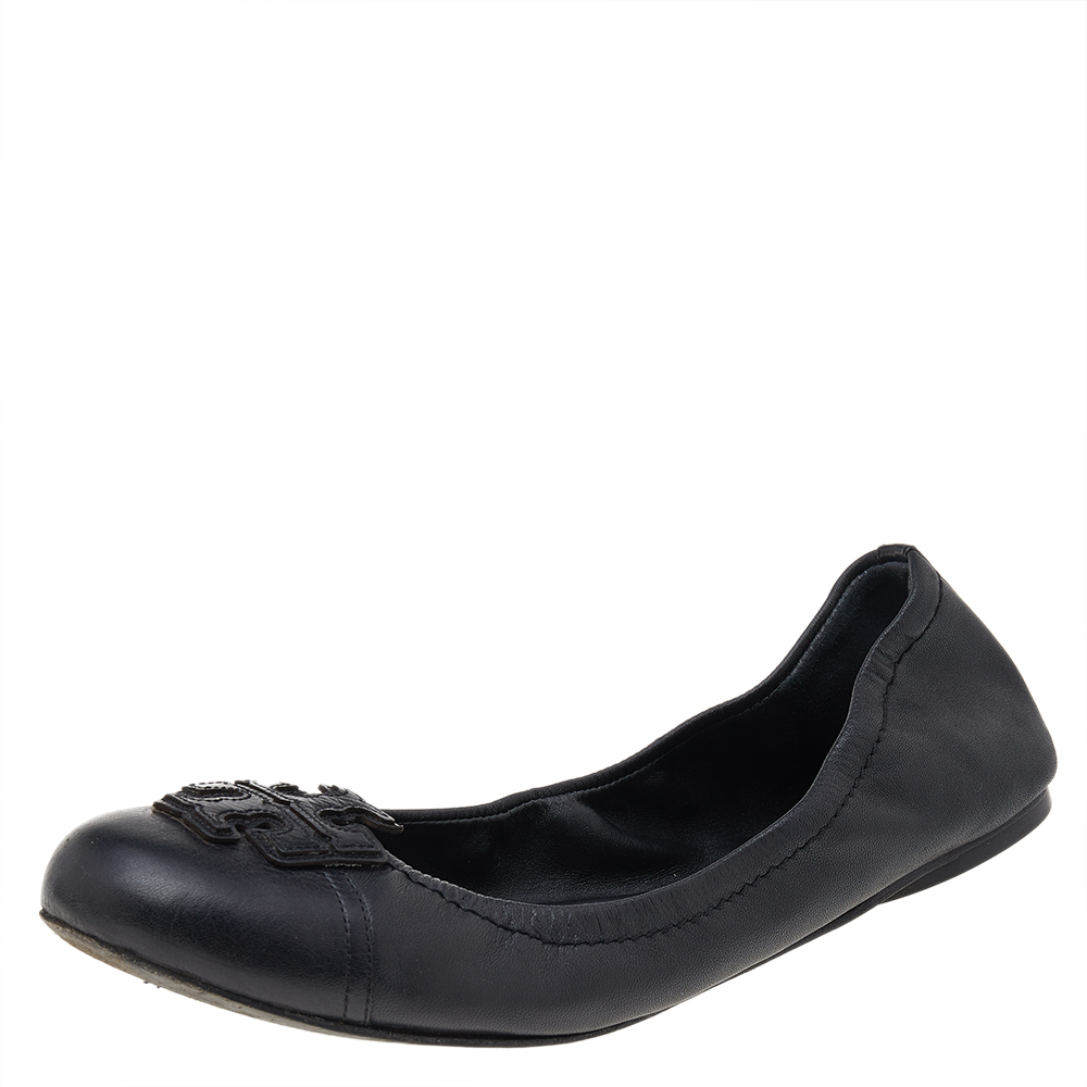luxury-women-tory-burch-used-shoes-p541439-006-2 Tory Burch Black Leather Ballet Flats Size 39.5