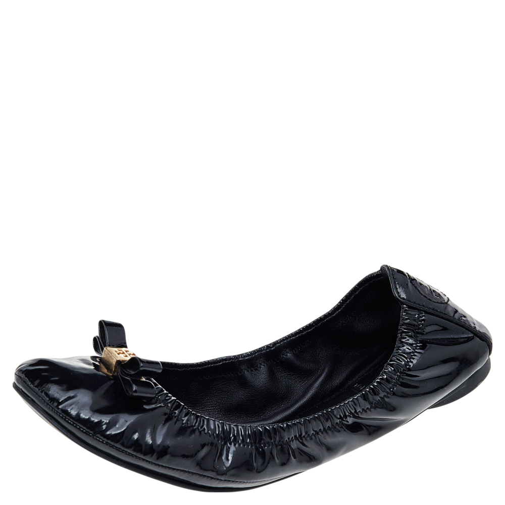 luxury-women-tory-burch-used-shoes-p562290-006-2 Tory Burch Black Patent Leather Scrunch Ballet Flats Size 37