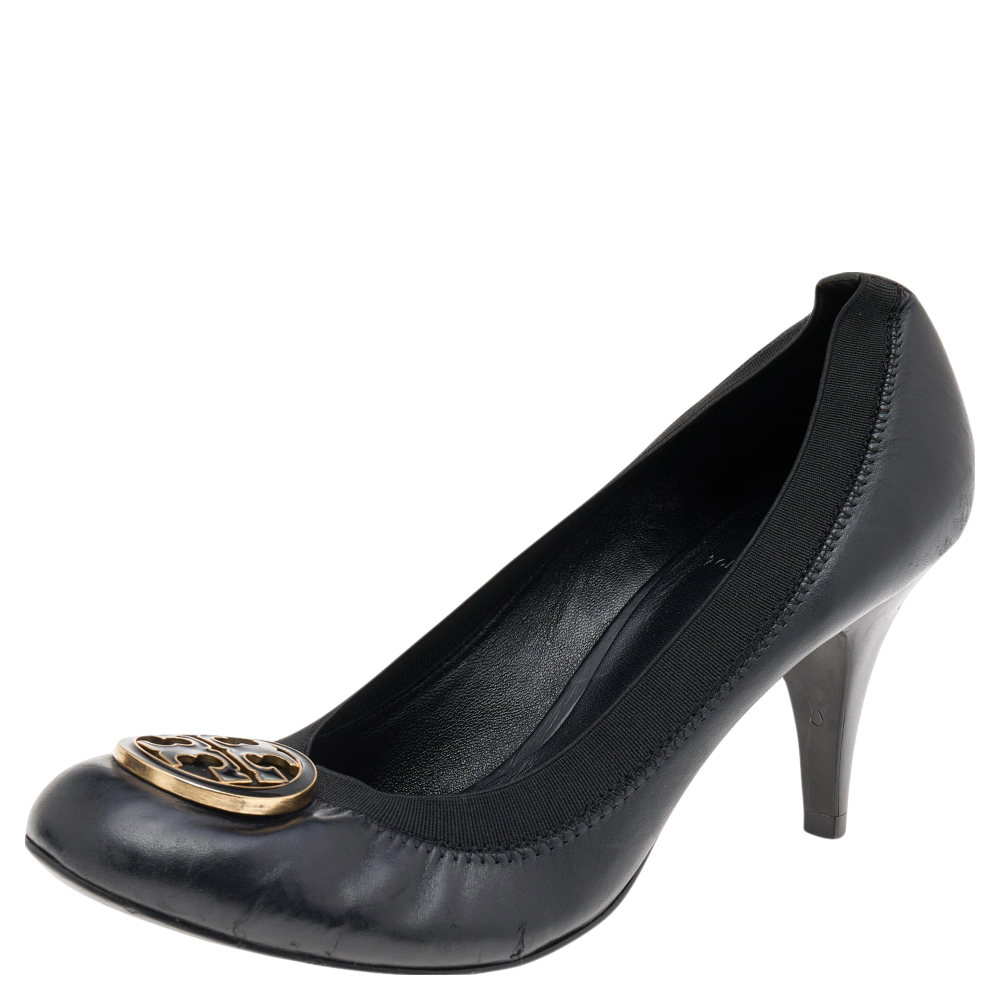 luxury-women-tory-burch-used-shoes-p563882-005-2 Tory Burch Black Leather And Elastic Caroline Pumps Size 40